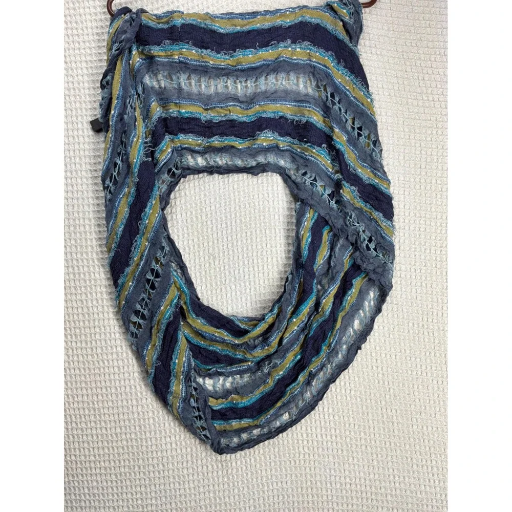 Boho Womens Unbranded Infinity Scarf OS Navy Teal Olive Striped Distressed